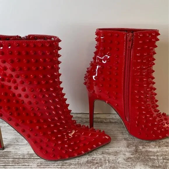 Liliana Red Spiked Stiletto Boots / Heels - Sz 8 - Picture 2 of 8